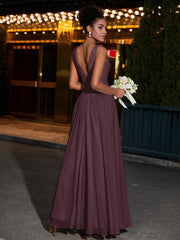 Simple Chiffon Dresses with V Neckline Cabernet