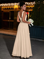 Simple Chiffon Dresses with V Neckline Champagne