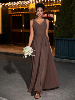 Simple Chiffon Dresses with V Neckline Chocolate Plus Size