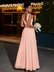 Simple Chiffon Dresses with V Neckline Coral