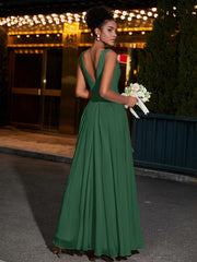 Simple Chiffon Dresses with V Neckline Dark Green