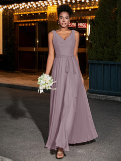 Simple Chiffon Dresses with V Neckline Dusk