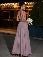 Simple Chiffon Dresses with V Neckline Dusk