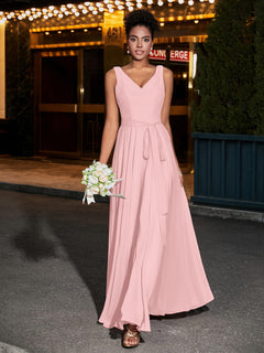 Simple Chiffon Dresses with V Neckline Dusty Rose