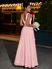 Simple Chiffon Dresses with V Neckline Dusty Rose