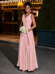 Simple Chiffon Dresses with V Neckline Dusty Rose