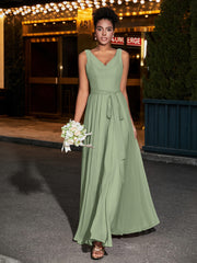 Simple Chiffon Dresses with V Neckline Dusty Sage