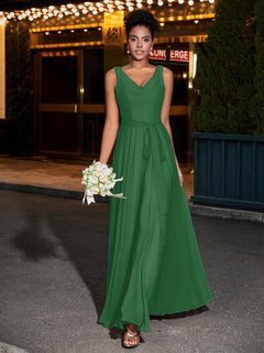 Simple Chiffon Dresses with V Neckline Emerald