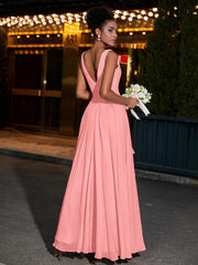 Simple Chiffon Dresses with V Neckline Flamingo