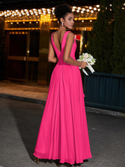 Simple Chiffon Dresses with V Neckline Fuchsia