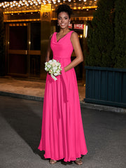 Simple Chiffon Dresses with V Neckline Fuchsia