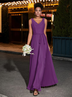 Simple Chiffon Dresses with V Neckline Grape