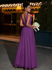 Simple Chiffon Dresses with V Neckline Grape