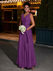 Simple Chiffon Dresses with V Neckline Grape