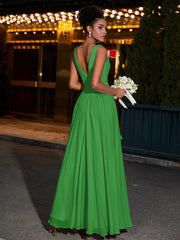 Simple Chiffon Dresses with V Neckline Green