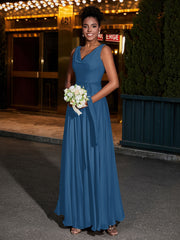 Simple Chiffon Dresses with V Neckline Ink Blue