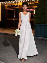 Simple Chiffon Dresses with V Neckline Ivory