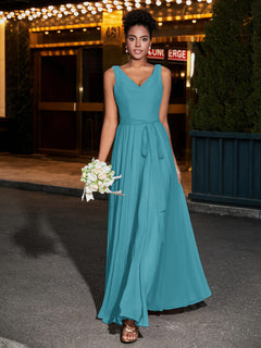 Simple Chiffon Dresses with V Neckline Jade