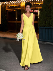Simple Chiffon Dresses with V Neckline Lemon