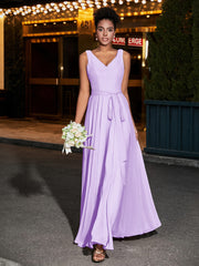 Simple Chiffon Dresses with V Neckline Lilac