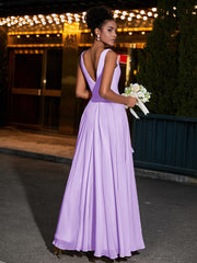 Simple Chiffon Dresses with V Neckline Lilac