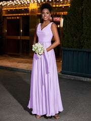 Simple Chiffon Dresses with V Neckline Lilac