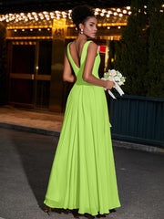 Simple Chiffon Dresses with V Neckline Lime Green