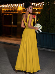 Simple Chiffon Dresses with V Neckline Marigold
