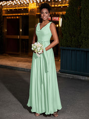 Simple Chiffon Dresses with V Neckline Mint Green