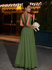 Simple Chiffon Dresses with V Neckline Moss