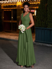 Simple Chiffon Dresses with V Neckline Moss
