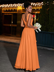 Simple Chiffon Dresses with V Neckline Orange