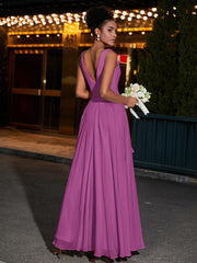 Simple Chiffon Dresses with V Neckline Orchid