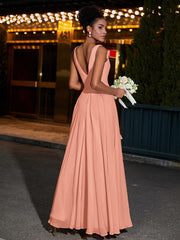 Simple Chiffon Dresses with V Neckline Papaya