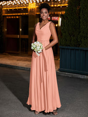 Simple Chiffon Dresses with V Neckline Papaya