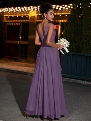 Simple Chiffon Dresses with V Neckline Plum