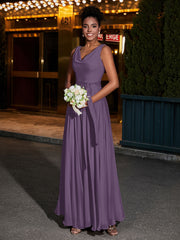 Simple Chiffon Dresses with V Neckline Plum