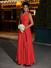Simple Chiffon Dresses with V Neckline Red