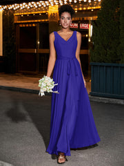 Simple Chiffon Dresses with V Neckline Royal Blue