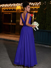 Simple Chiffon Dresses with V Neckline Royal Blue
