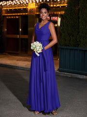 Simple Chiffon Dresses with V Neckline Royal Blue
