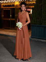 Simple Chiffon Dresses with V Neckline Rust