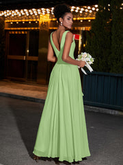Simple Chiffon Dresses with V Neckline Sage