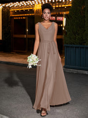 Simple Chiffon Dresses with V Neckline Taupe