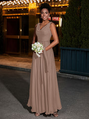 Simple Chiffon Dresses with V Neckline Taupe