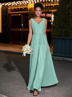 Simple Chiffon Dresses with V Neckline Turquoise