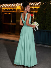 Simple Chiffon Dresses with V Neckline Turquoise
