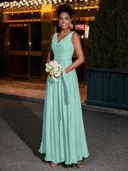 Simple Chiffon Dresses with V Neckline Turquoise