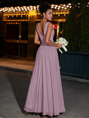 Simple Chiffon Dresses with V Neckline Vintage Mauve