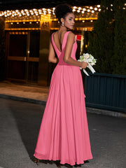 Simple Chiffon Dresses with V Neckline Watermelon